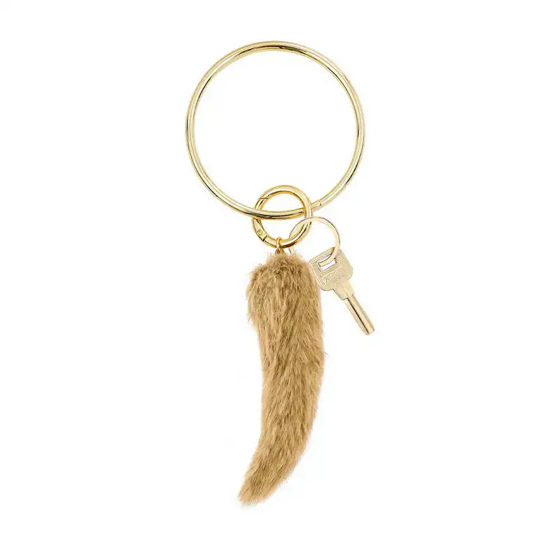 

ZWPON Large Gold Circle PomPom Faux Fur Tassel Wristlet Keychain Women Girl Southern Fashion O Key Chain Wholesale