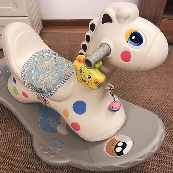

Thick Plastic Rocking Horse with Music Cushion Trojan Toy Kid Rocking Chair Baby Carriage Child Trolley Kids Ride on Toys Riding