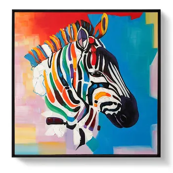 

Hand painted High Quality animal Oil Canvas Painting Wall Art Picture colorful zebra head home Decor painting on canvas