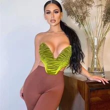 Camiseta sin mangas Sexy para mujer, Top corto informal con espalda descubierta y hombros descubiertos, camisetas sin mangas de terciopelo liso, chaleco fruncido para mujer