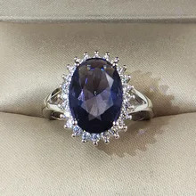 Сверкающее Свадебное предложение серебряное кольцо для женщин Micro Pave Oval Королевский Кристалл Голубой циркон подарок на день Святого Валентина модные украшения