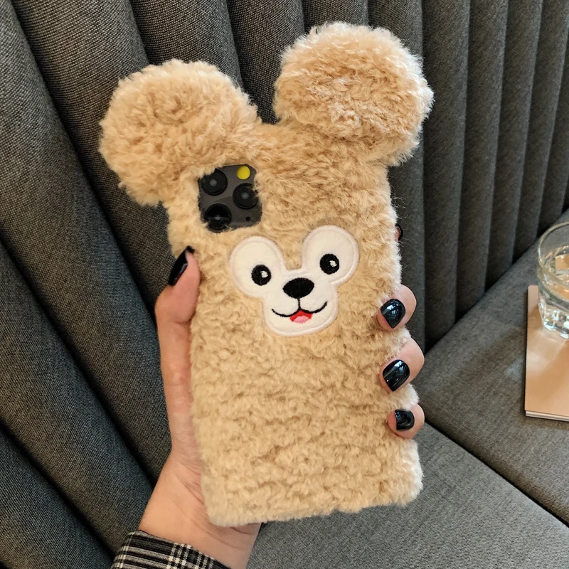 Для iphone 11 pro чехол с милой Даффи медведь теплый чехол, 3D пушистый чехол с мехом зимний чехол для iphone XS Max XR X 7 8 plus