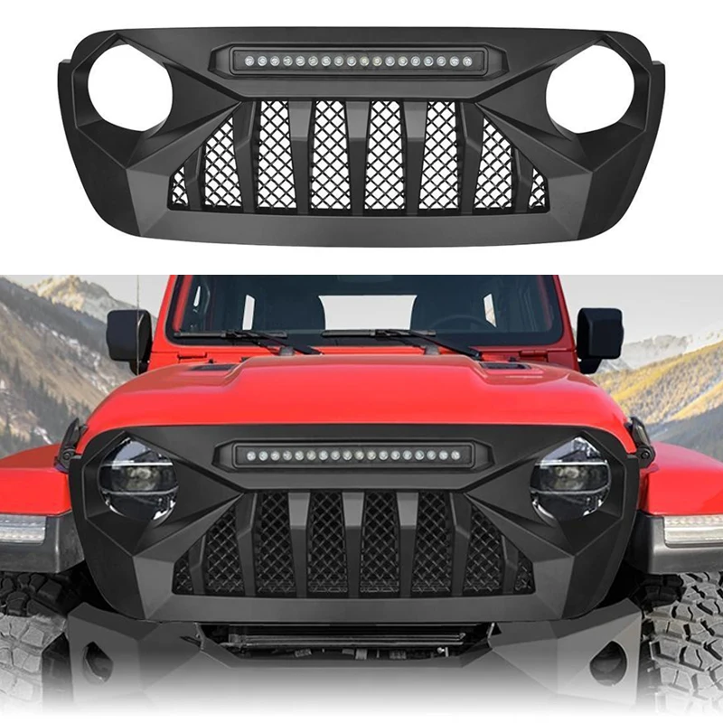 Car Front Grille Off Road 4x4 Racing Grills With Led Light Bar Fit For Jeep  Wrangler Jl& Gladiator Jt 2018 2019 2021 2022 - Racing Grills - AliExpress