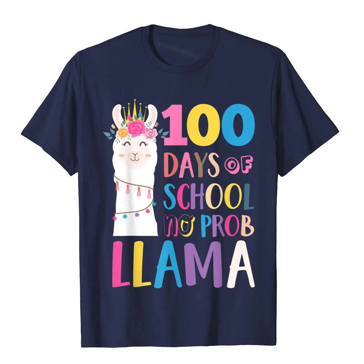 Happy 100 Days Of School No Probllama Shirt Llama Alpaca__A10258navy