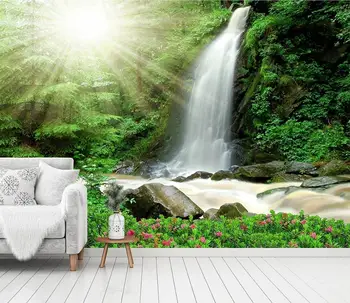 

Wholesales Hot Custom Art Photo Wallpaper Sunshine Waterfall Wall Decoration Poster Art Removable Wall Mural Wall Stickers