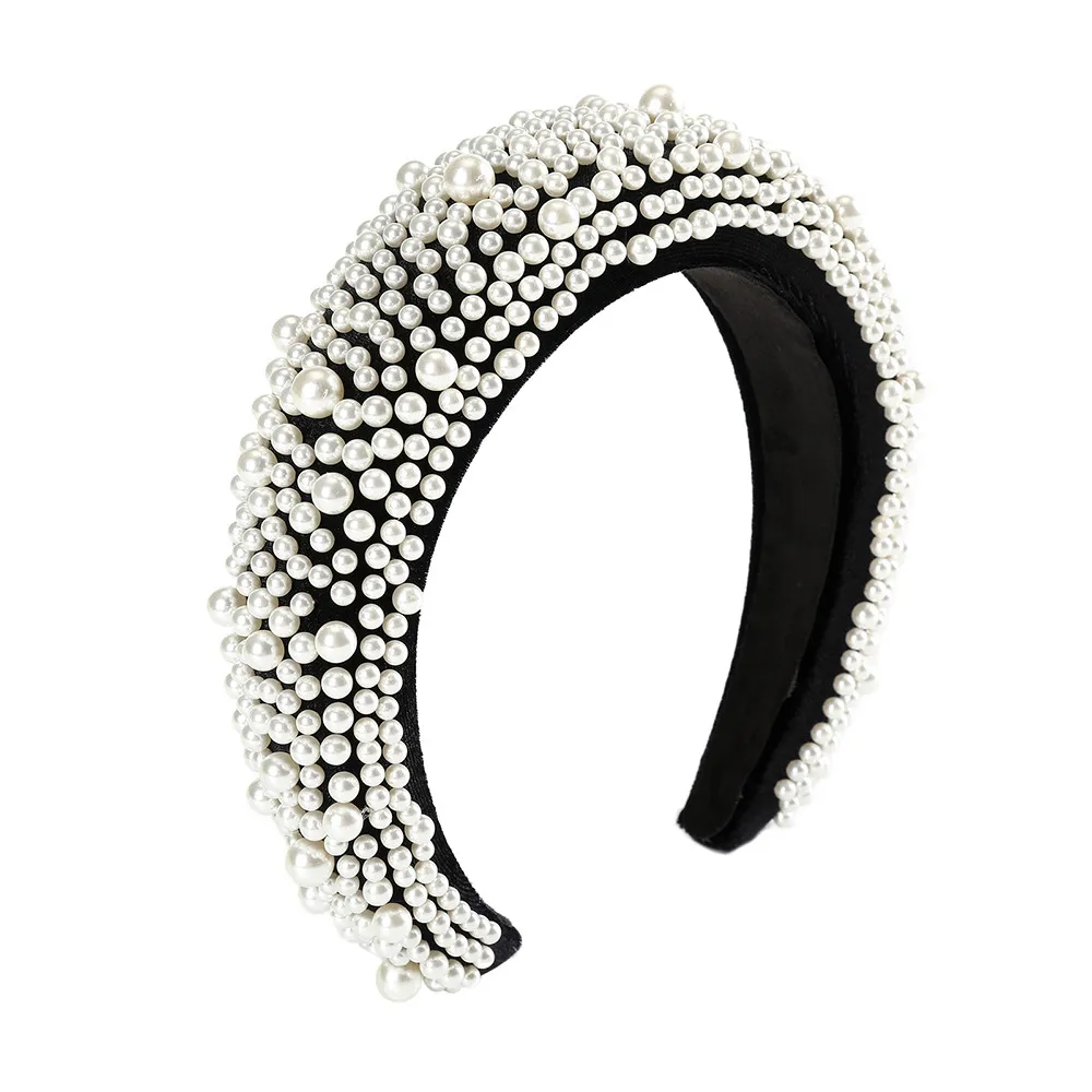 MOLANS Pearl Padded Sponge Vintage Hair Hoop Fashion Elegant Hair Band Women Headband Hair Accessories Headwear New - Цвет: Black