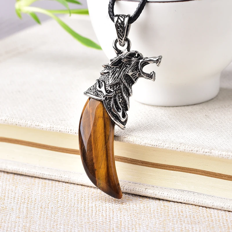 1PC Fashion Natural Crystal Wolf Tooth Pendant Ornament Quartz Mineral Amulet For Couple Jewelry Christmas Gift | Дом и сад