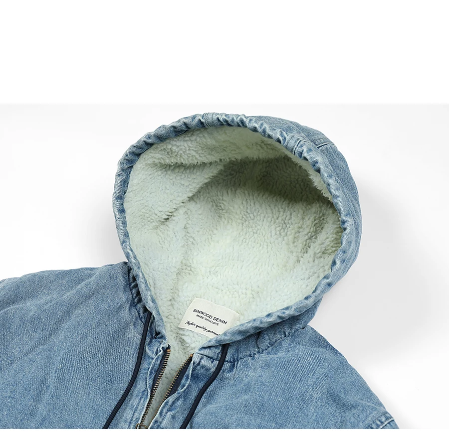 SIMWOOD Зимние новые берберские флисовые мужские джинсовые пальто, теплые куртки с капюшоном из искусственной овчины, винтажная верхняя одежда с эффектом потертости SI980705