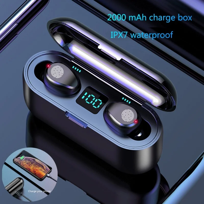 Беспроводные наушники Bluetooth V5.0 F9 TWS беспроводные светодиодный дисплей 2000 мАч