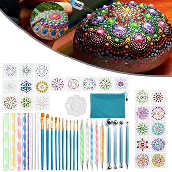 

53pcs Mandala Dotting Tool Set for Painting Rock Stone Acrylic Stick Stencil Pen D08A