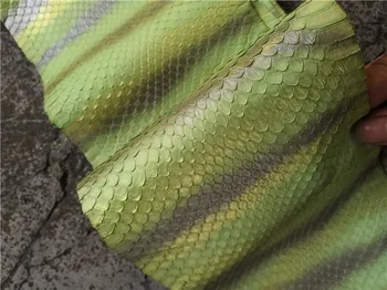 

DIY Green Discoloration Natural Snakeskin Leather Fabric with handicraft Leather tools Rare Skin about 80x12cm
