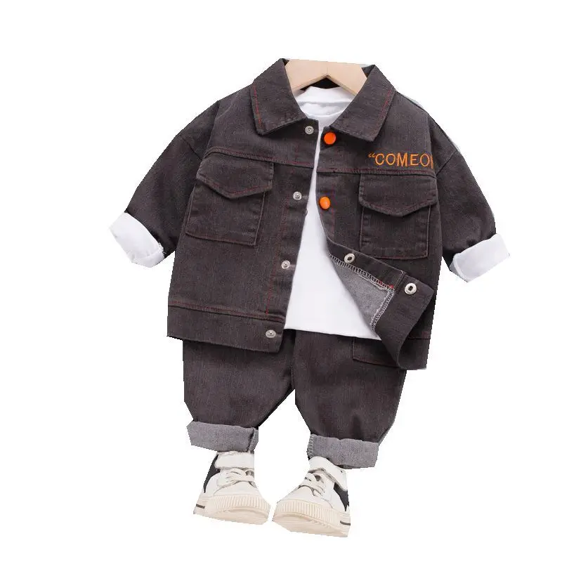 

Spring Autumn Kids Boys Girls Clothing Baby Fashion Denim Tracksuit Letter Button Jacket T-shirt Pants 3Pcs/Sets Infant Clothes