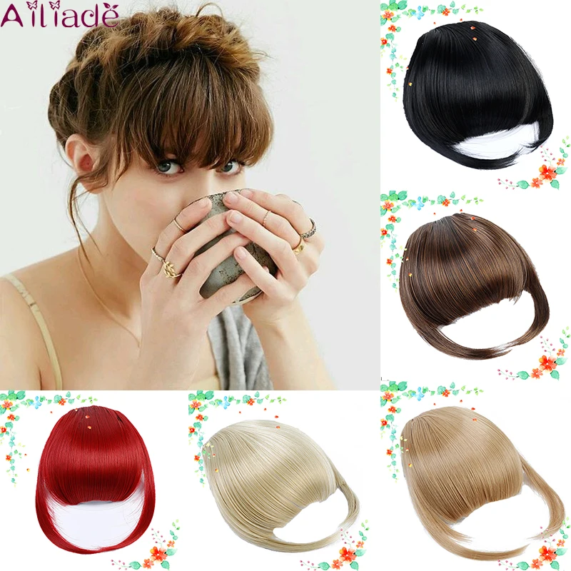 

AILIADE Short Front Straight Neat Bangs Clip in Hair Bangs Extensions For Women Synthetic Natural Hair Extension Bang Black Red