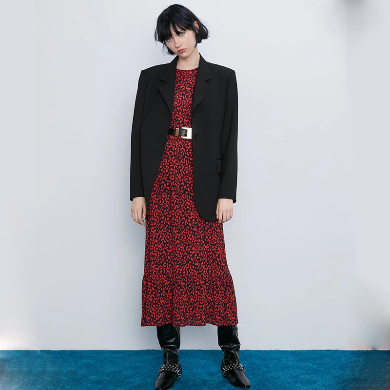 Мода лето/осень Boho o-образным вырезом ZA Печать Платье женское элегантное корейское Красное Длинное Цветочное платье друзья/Девушки Подарки свободные
