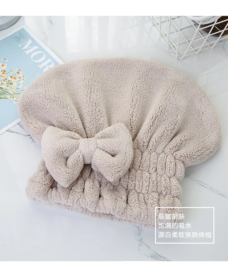 Thickened Cute Shower Cap Dry Hair Cap Absorbent Quick-drying Turban Solid Hair Towl Soft Hooded Towl Home Textile