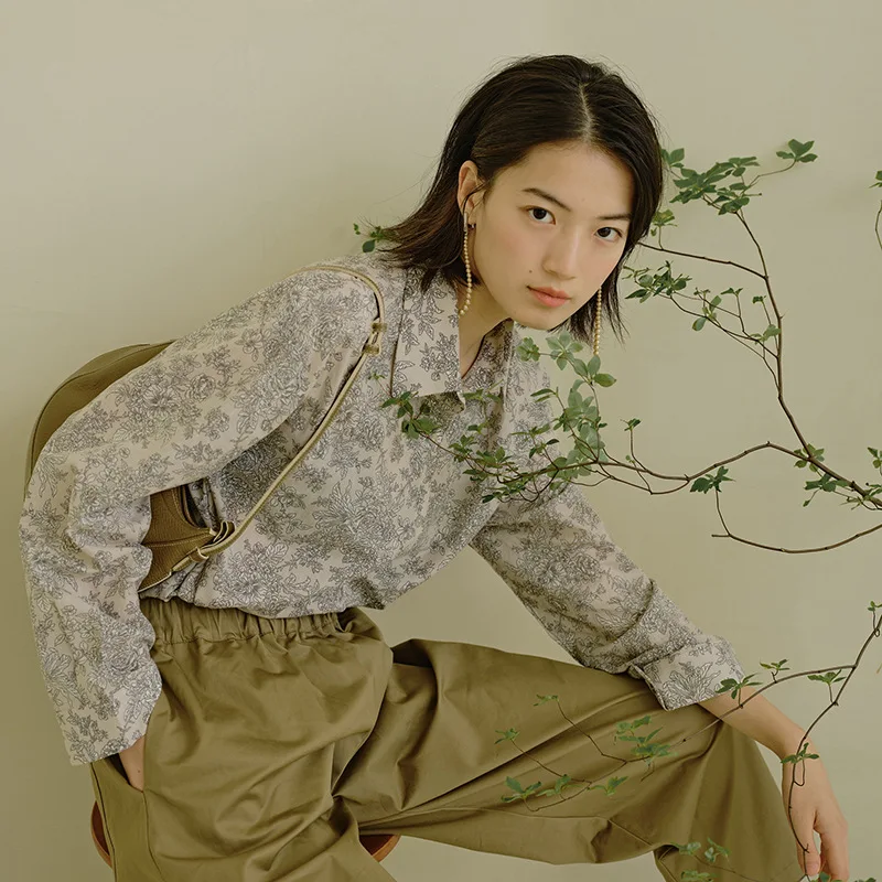 XUXI Simple Printing Long-sleeved Shirt Korean