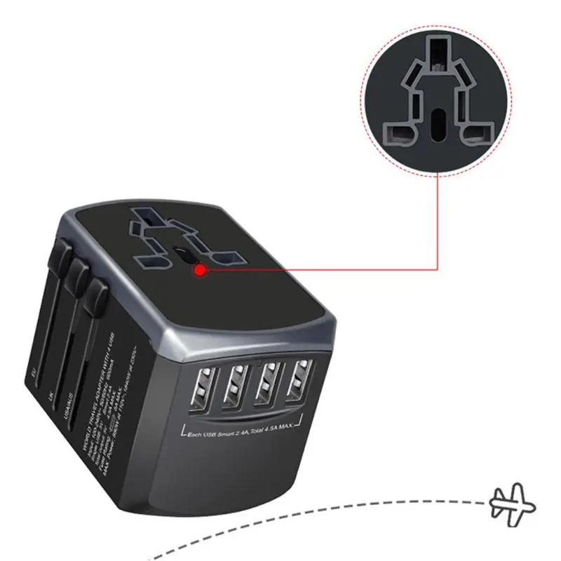 Всемирно известный адаптер для путешествий 4 USB 2.4A порт+ type-C универсальное настенное зарядное устройство