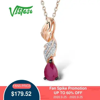 

VISTOSO Gold Pendants For Women Authentic 14K 585 Rose Gold Natural Ruby Sparkling Diamond Trendy Necklace Pendant Fine Jewelry