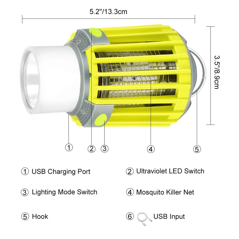 ABUI-кемпинг фонарь с жуком Zapper, Ip67 Водонепроницаемый 4 режима освещения с регулируемой яркостью Usb Перезаряжаемый для дома, кемпинга, туризма, рыбалки