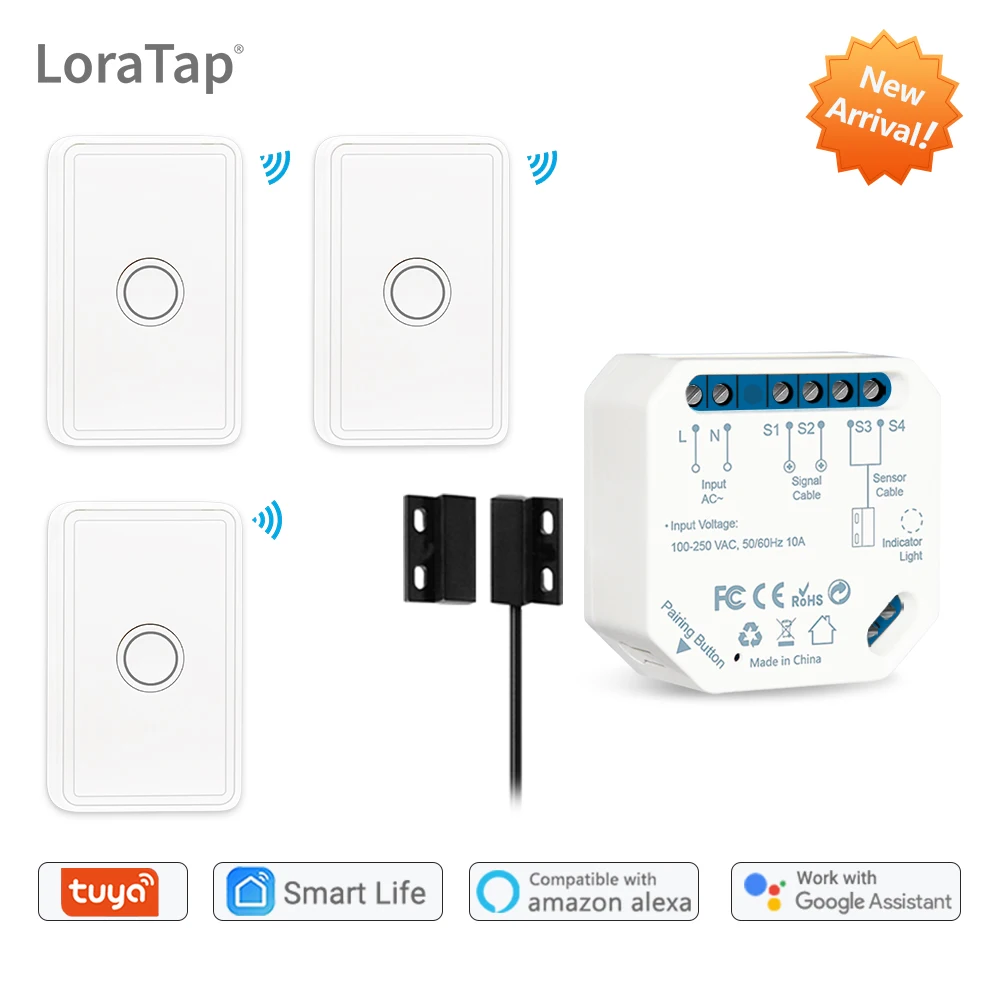 WiFi Garage Door Sensor Controller Opener with RF Switch Tuya Smart Life Smart Home Google Amazon Alexa Echo App Alert No Hub