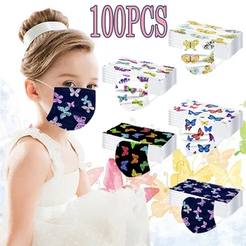 

100PCS Daily Care Children Print Disposable Face Mask 3Ply Ear Loop Anti-PM2.5 Mouth-muffle Dustproof Protective Mask Face Cover