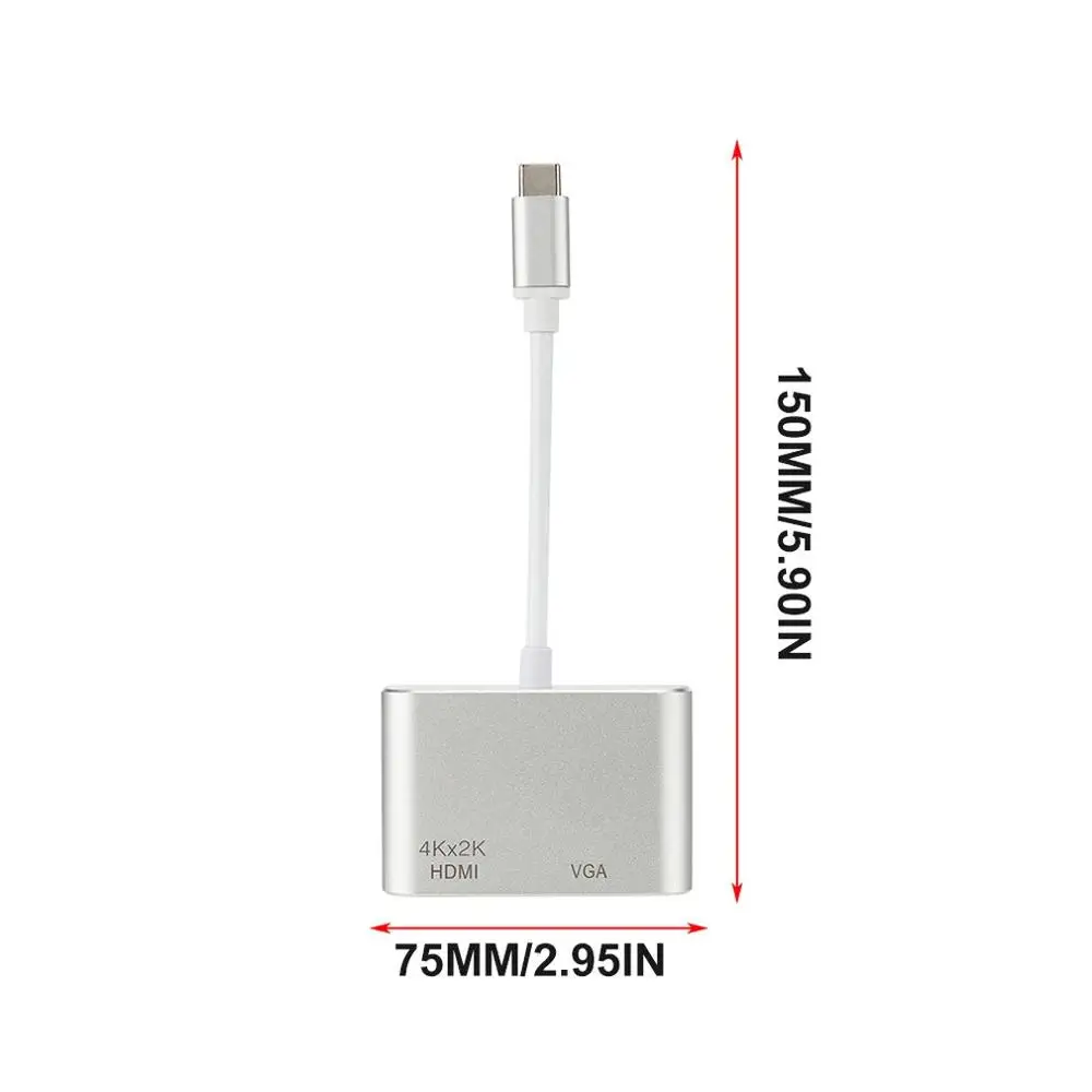 Компактный размер USB-C 3,1 type C к HDMI VGA адаптер для HDTV для проектора для Macbook прочный серебристый