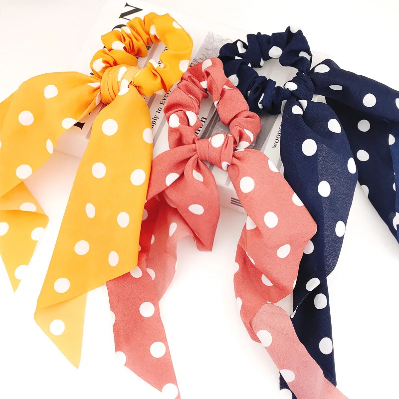 

Retro Bohemian Dot Printed Ribbon Bow Hair Scrunchies Women Elastic Hair Band Scarf Hair Rope Ties Girls Hair Accessories