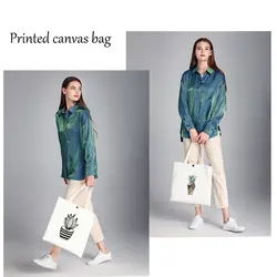 Индивидуальные хлопка серой ткани сумка Кактус Стиль Сумки с принтом кошельки-пакеты Повседневное сумка для покупок для молодых девушек