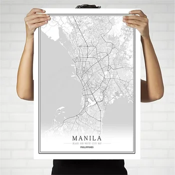 

Philippines Black and White City Map Poster Nordic Living Room Manila Cebu Wall Art Home Decor Canvas Painting Creative gift