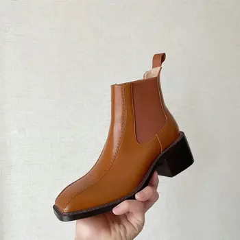 

2020 Promotional Winter Autumn Women Boots Platforms Square Heel Ankle Boots Cow Leather Motorcycle Lady Ladies Shoes