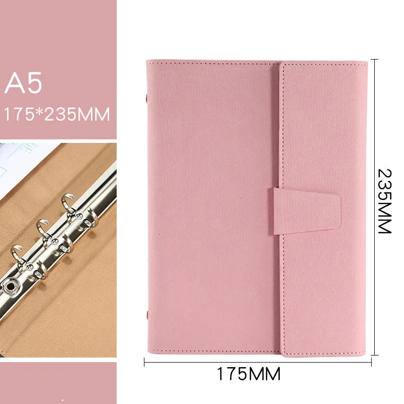 А5 Папка для буфера, деловой кожаный Органайзер, школьный офисный органайзер, 6 колец, папка-менеджер, блокноты для записей, портфель - Цвет: Розовый