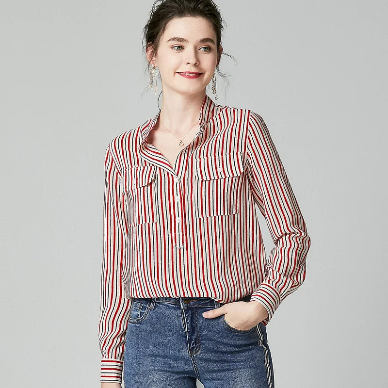red pin striped silk blouse for women high quality long sleeve plus size sexy casual office dress shirts clothes dropshipping red pin striped silk blouse for women high quality long sleeve plus size sexy casual office dress shirts clothes dropshipping