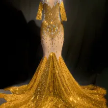 3 цвета блестящие кристаллы прозрачные блестки хвост платье Вечеринка Длинные Стразы платья день рождения Празднование костюм YOUDU