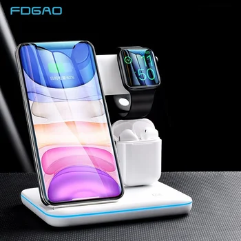 

15W 3 in 1 Qi Wireless Charger For Apple Watch Airpods Pro QC 3.0 Fast Charging Stand for iPhone 11 Pro Xs Max XR X Samsung S20