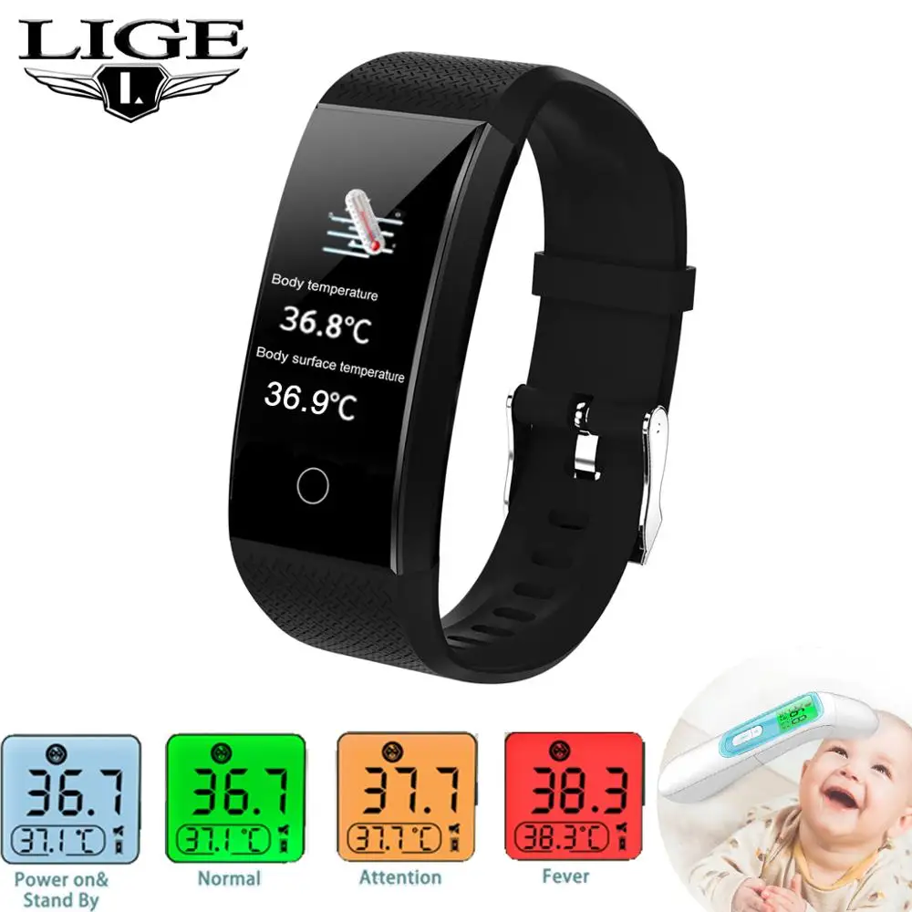 LIGE New Thermometer Smart Watch Men Heart Rate Blood Pressure Body Temperature Measur Multifunction IP68 Waterproof Smartwatch | Смарт-часы -4000923259298