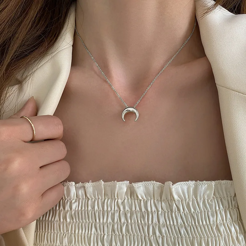VENTFILLE Sterling Silver Crescent Necklace for Women Clavicle Chain Moon Simple Jewelry Gifts 2021 New | Украшения и аксессуары