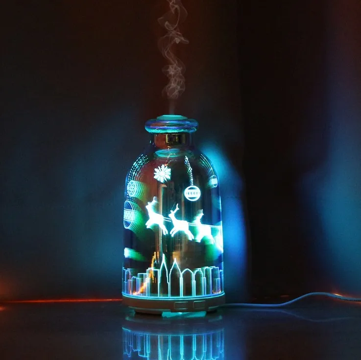

3D LED Night Light Air Humidifier Glass Vase Shape Aroma Essential Oil Diffuser Mist Maker Ultrasonic Humidifier Gift