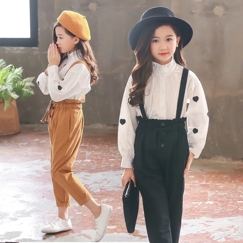 

Children's Clothing Set For Girls Spring Outfits White Dot Blouses +Pants 2Pcs Suits Kids Autumn Teen Clothes For Girls Sets