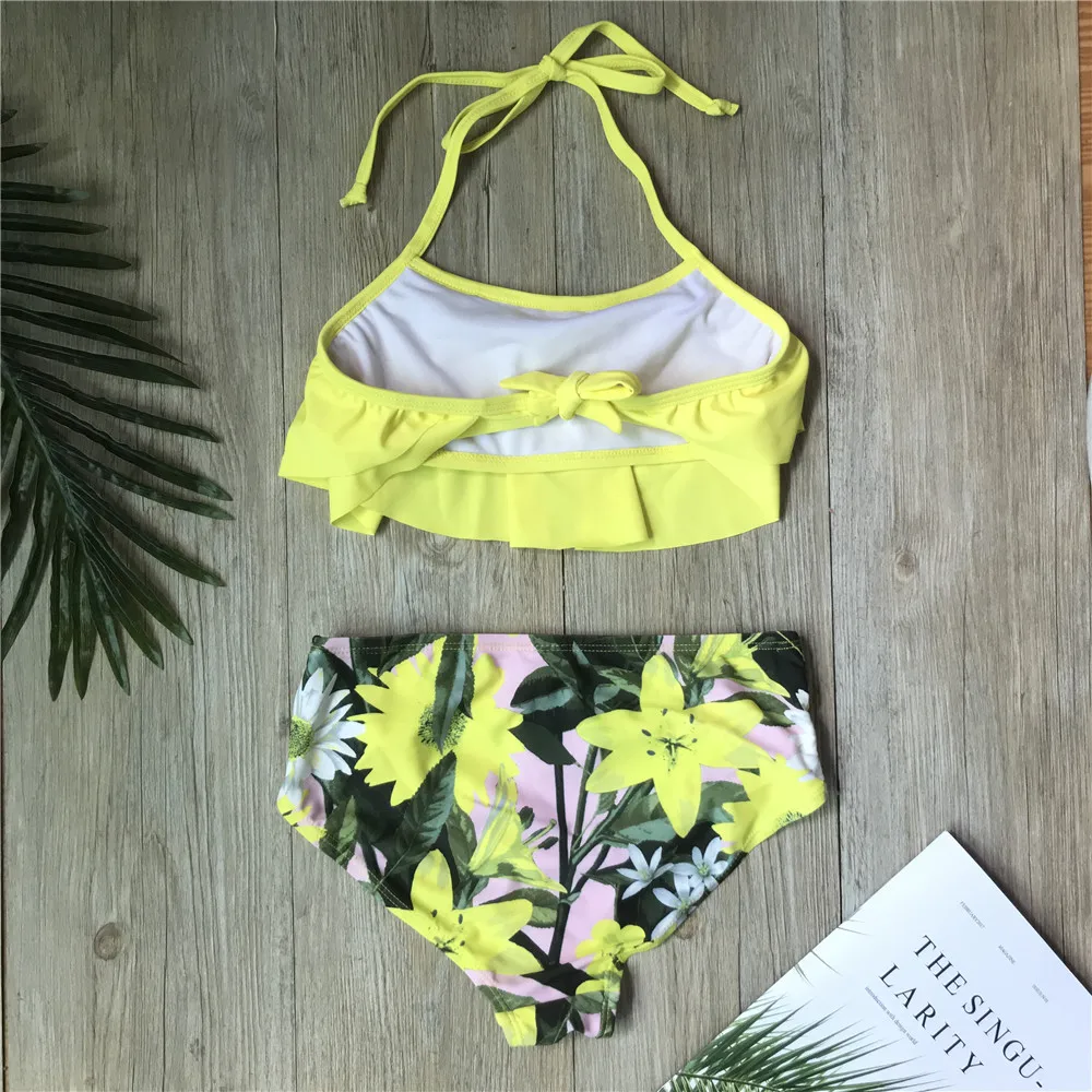 Children Girls Bikini Set falbala two-pieces swimming suit summer halter kids girl swimwear swimsuit bandage bathing suit children swimsuit