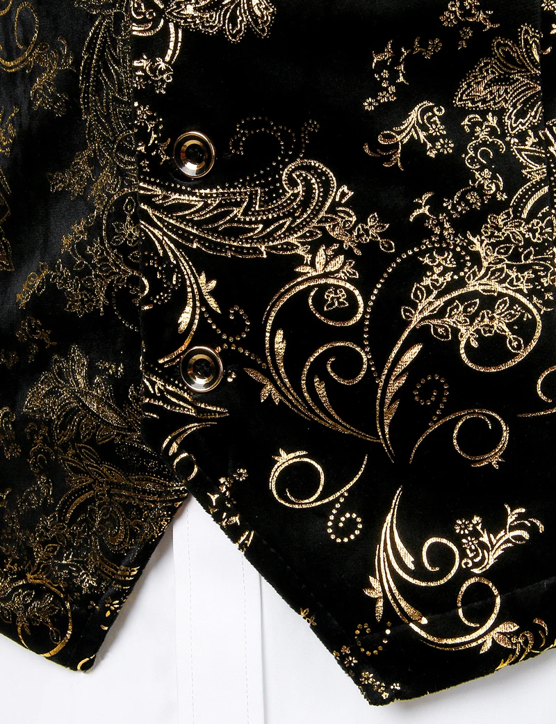 Mens Gold Metallic Paisley Printed Steampunk Vest Single Breasted V Neck Wedding Waistcoat Men Tuxedo Aristocrat Vests Gilet 2XL 5