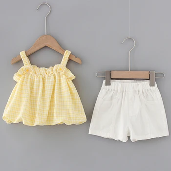 

Baby Girl Clothes Summer lattice Tops and Shorts 2pcs Clothes Set Korean Fashion Kids Baby Toddler Girl Clothing