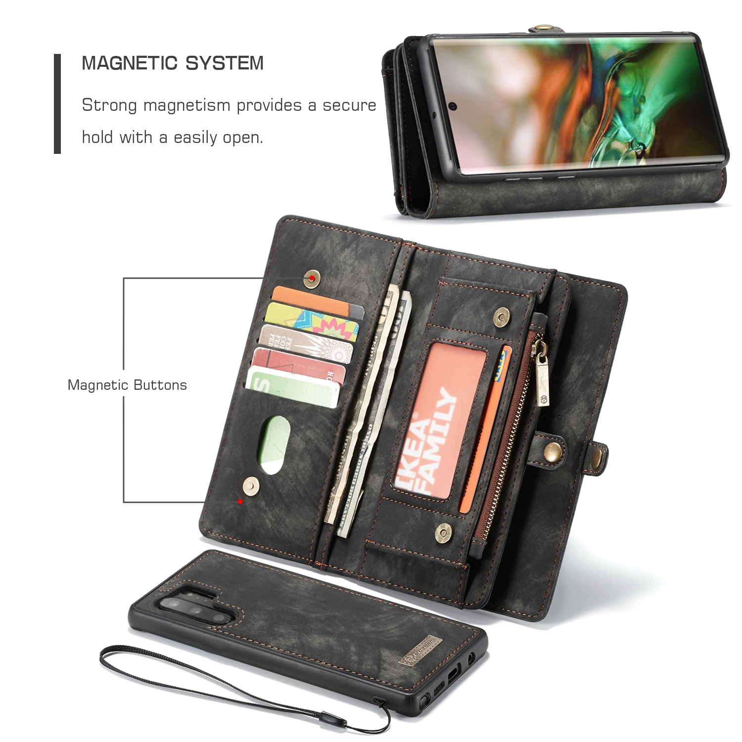 

CaseMe For Galaxy Note 10 Plus S10E S10 Plus Retro Genuine Leather Magnetic Removeable Wallet Case For Samsung A20E A30 A40 A50