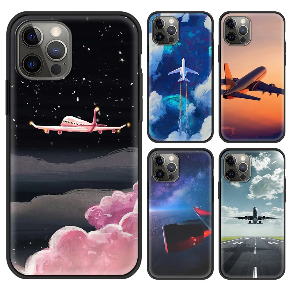 iphone 13 pro phone case travel plane Phone Case For iPhone 11 13 12 Pro Max XS XR X 8 7 6s 6 Plus 5 5S SE Black Soft TPU Fundas Coque best cases for iphone 13 pro max