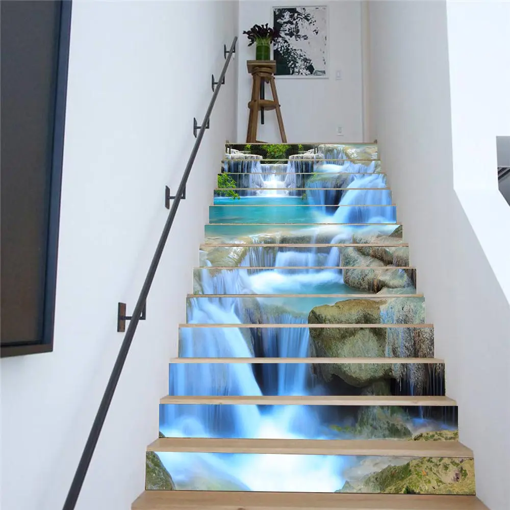 13 шт./компл. 3D настенные лестницы наклейки DIY ПВХ наклейки для лестницы водопад Модульная Лестница наклейки Водонепроницаемый самоклеющиеся домашний декор - Цвет: Stair Stickers