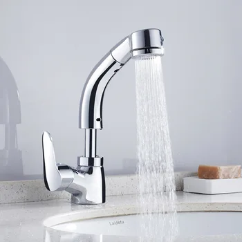 

Drawing basin faucet rotating hot and cold table basin wash basin shampoo second gear flower sprinkler lifting copper faucet