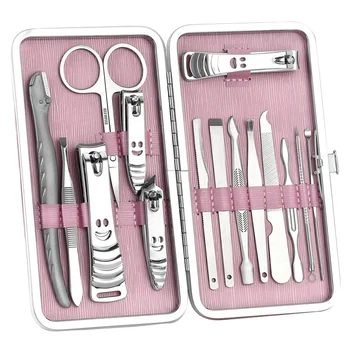 

Nail Clipper Set Professional 15 Pcs Manicure Pedicure Set Eyebrow Shaping Grooming Kit Ear Cleaning Compact Travel Case