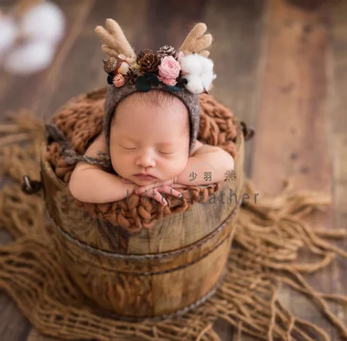 Hand-refurbished old wooden barrel baby photo baby photo assistant basketnewborn photo prop container
