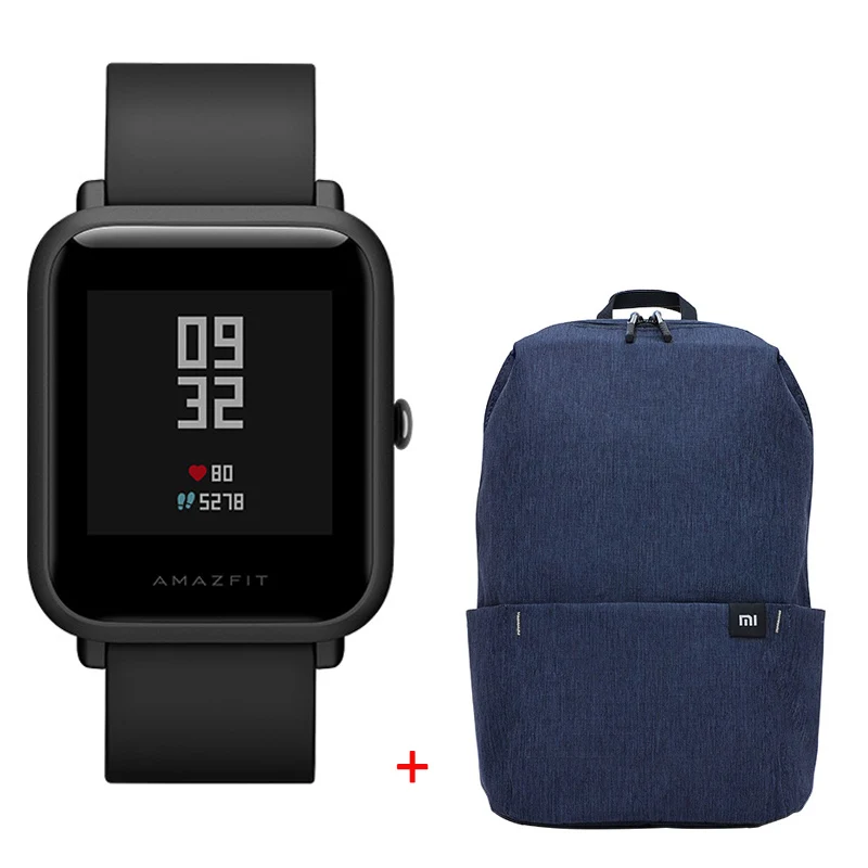 Xiaomi Amazfit Bip Смарт-часы Huami gps Smartwatch Android iOS монитор сердечного ритма 45 дней Срок службы батареи IP68+ рюкзак Xiaomi - Цвет: Bip-Black-bluebag