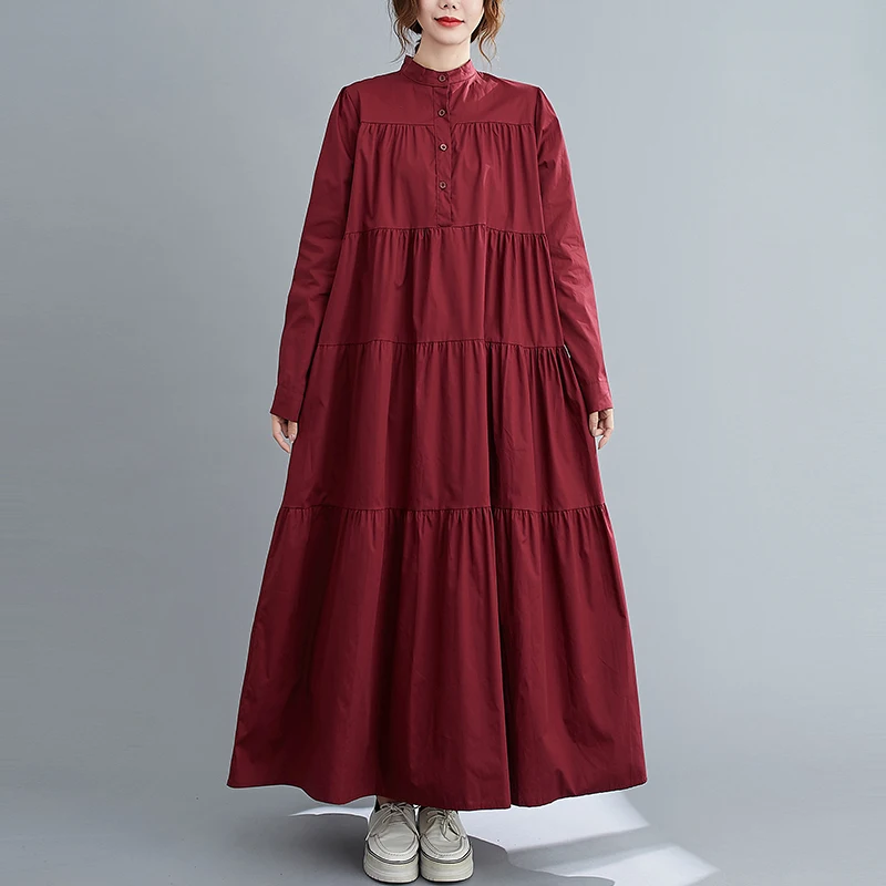 Женское длинное платье рубашка с воротником стойкой большого размера|Платья| |