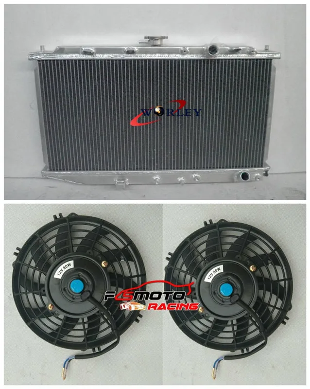 

For Honda Civic CRX CR-X 1.5L 1.6L Aluminum Radiator +2pcs fans MT 1989 1990 1991 88 89 90 91 1988-1991